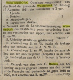 19210815-Prov.DrentscheEnAsserCourant Agenda Raadsvergadering, Buzink