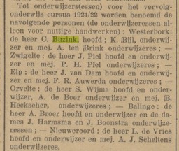 19211101-ProvDrentscheEnAsserCourant Vervolgonderwijs Buzink